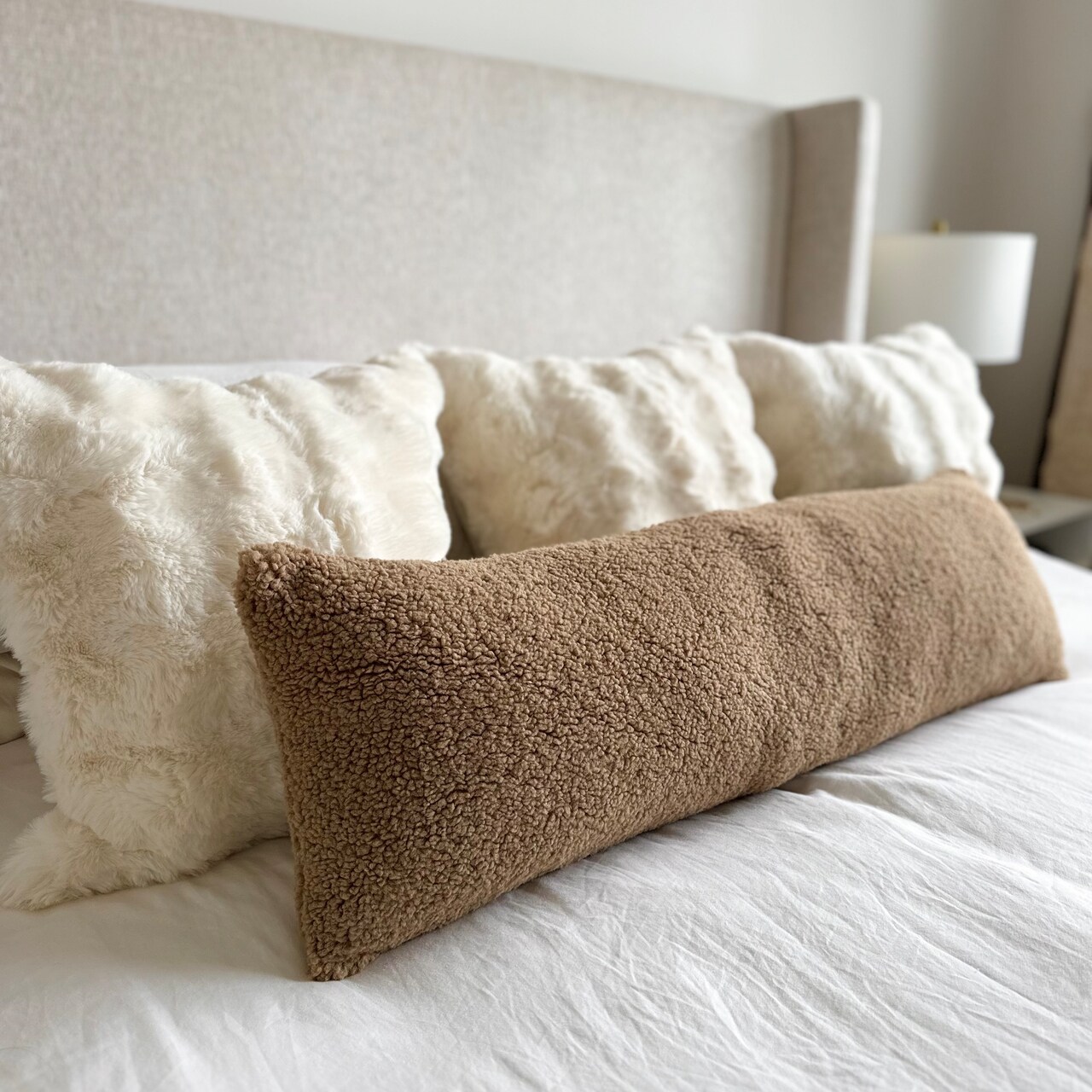 Taupe Sherpa Oversized Lumbar Pillow Cover, 12x40 – Cozy Neutral Accent
